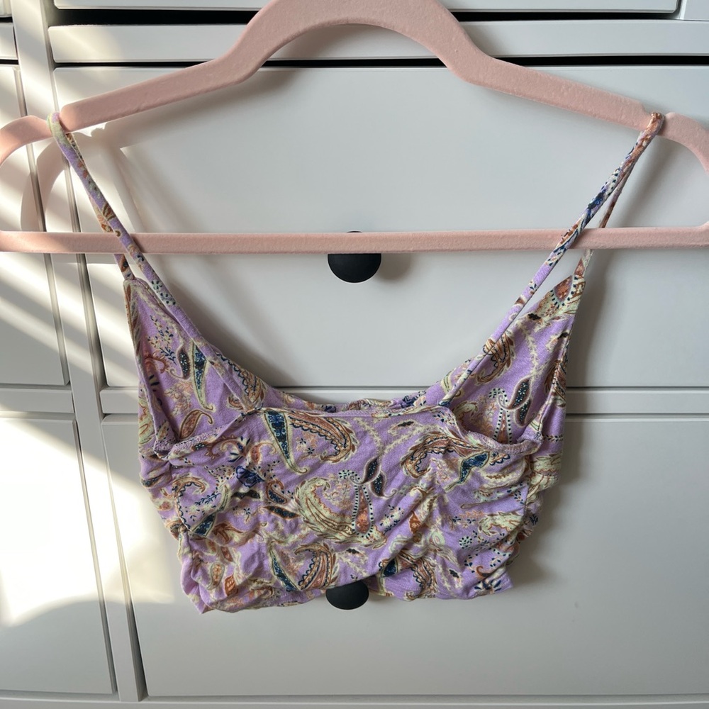 Pacsun Crop Tank Top, Purple with Floral pattern